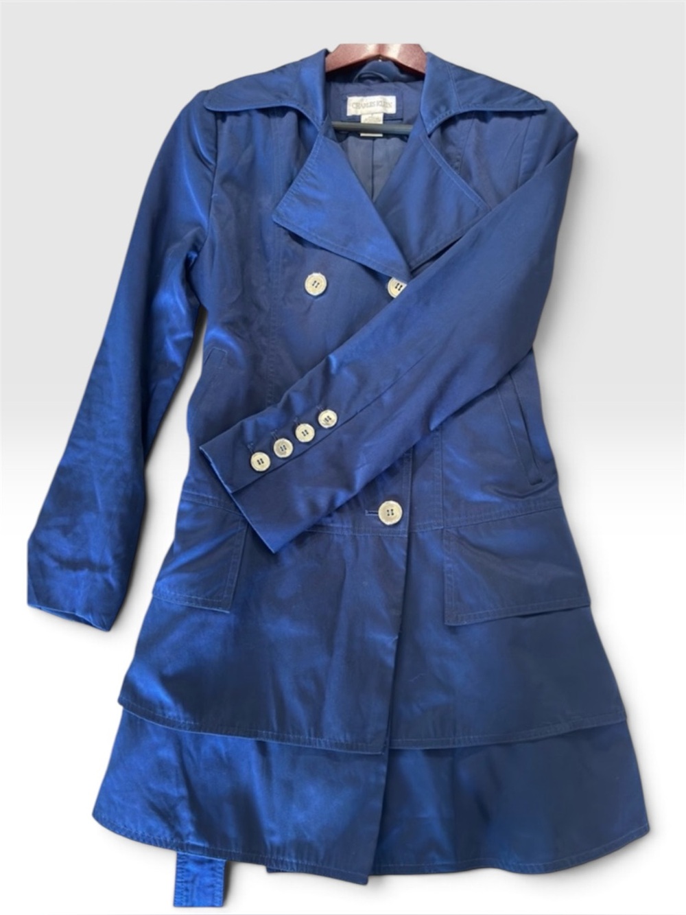 Charles Klein women’s royal blue double breasted trench coat size S